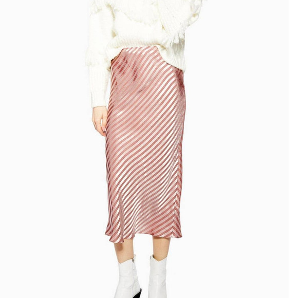 Topshop Dresses & Skirts - Topshop Mauve Pink Stripe Satin Bias Midi Skirt